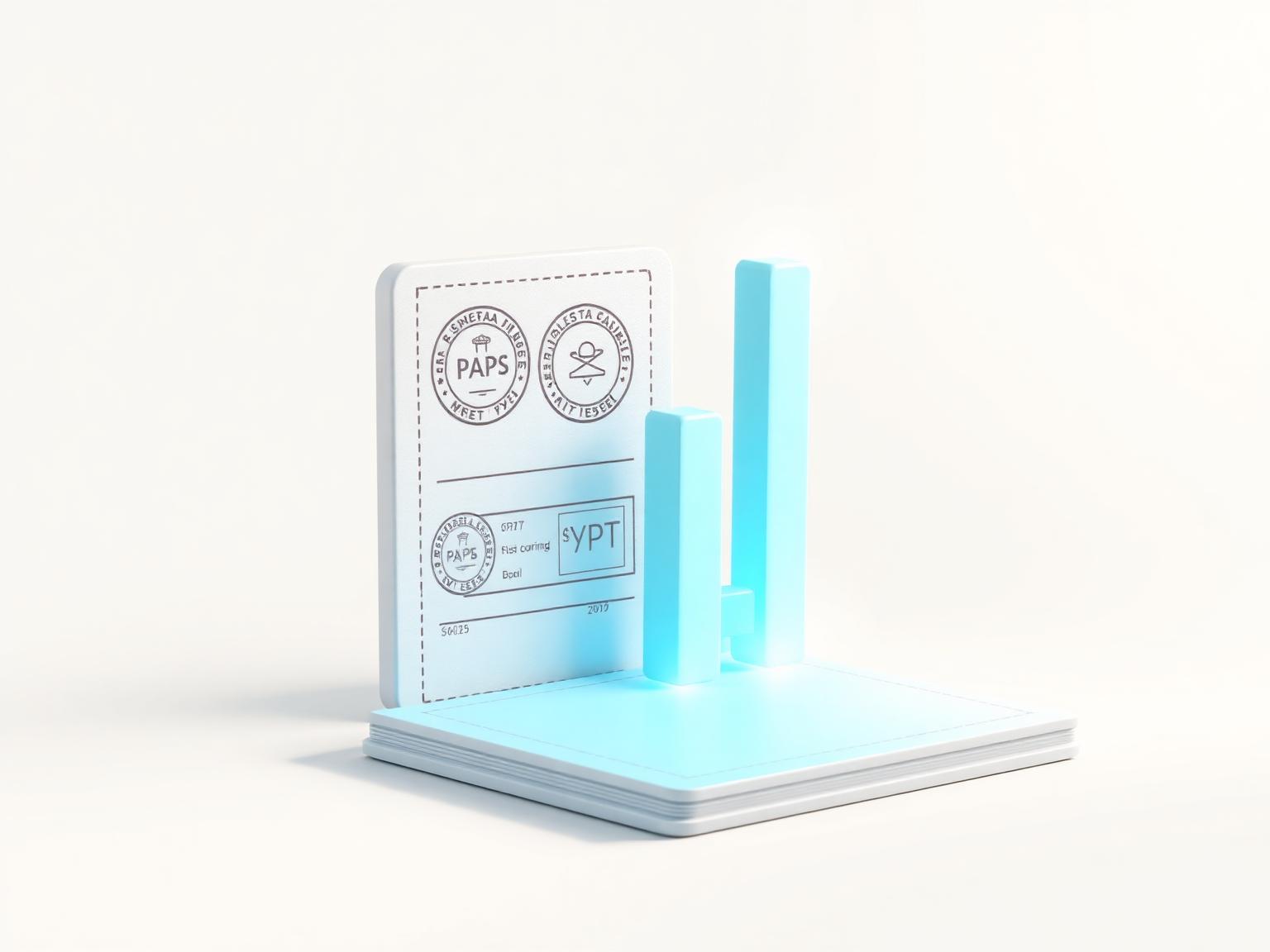 Passport stamps morphing into chart bars representing study-abroad progress